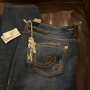 Seven7 Dark Wash Jeans with Contrast Stitching BootCut